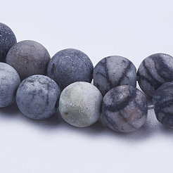 Natural Black Silk Stone/Netstone Beads Strands&nbsp;G-E441-02-4mm