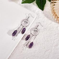 Natural Amethyst Bullet Chandelier Earrings&nbsp;EJEW-SW00017-01