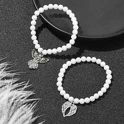 Natural Malaysia Jade Round Beaded Bracelets Sets&nbsp;BJEW-JB09541