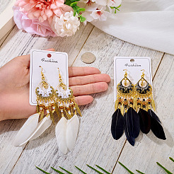 2Pairs 2 Colors Feather Chandelier Earrings&nbsp;EJEW-TA0001-81F