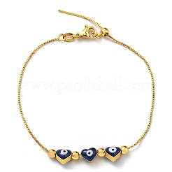 Heart with Evil Eye Enamel Slider Bracelet with Box Chains&nbsp;BJEW-G675-01G