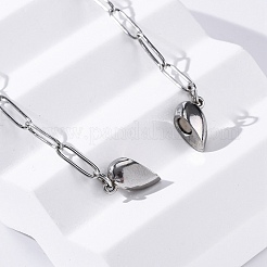 304 Stainless Steel Double-Sided Magnetic Heart Pendant Paperclip Chain Necklaces&nbsp;NJEW-U028-02P
