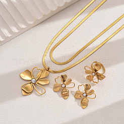 Stainless Steel Hollow Flower Earrings & Necklaces & Rings Sets for Women&nbsp;YQ8759