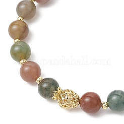 3Pcs Natural Indian Agate & Citrine & Aquamarine & Rose Quartz & Amethyst Round Beaded Bracelets&nbsp;BJEW-JB11925
