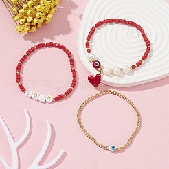 3Pcs 3 Style Natural Pearl & Glass & Acrylic Word Stretch Bracelets Set&nbsp;BJEW-TA00319