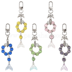 Glass & Cat Eye & Alloy Pendant Decorations&nbsp;HJEW-YW00485-01