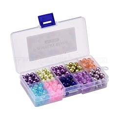 Lavender Garden Mixed Crackle Glass & Glass Pearl Bead Sets&nbsp;HY-X0009-8mm-01