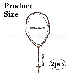2Pcs Zinc Alloy & Wood Jesus Cross Rosary Bead Necklaces&nbsp;NJEW-DC0001-14