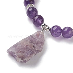 Natural Amethyst Round Beaded Stretch Bracelets&nbsp;BJEW-JB10089-01
