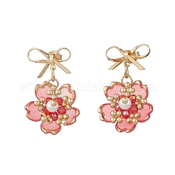 Flower Handmade Glass Seed Beads Dangle Stud Earrings&nbsp;EJEW-MZ00471-04