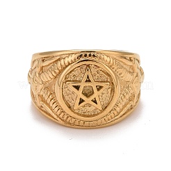 Ion Plating(IP) 304 Stainless Steel Pentagram Chunky Finger Ring for Women&nbsp;RJEW-A005-03G