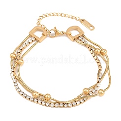 304 Stainless Steel Satellite Chain & Rhinestone Cup Chain Mulit-Strand Bracelets for Women&nbsp;BJEW-B171-03G