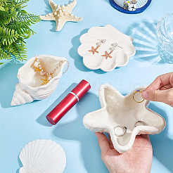 3Pcs 3 Styles Starfish Shell Shaped Porcelain Jewelry Plate&nbsp;AJEW-PH0007-35