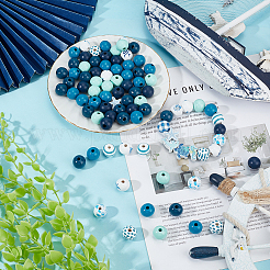 318Pcs Ocean Theme Spray Painted Wood Beads Sets&nbsp;WOOD-GO0001-21