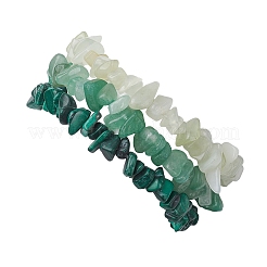 3Pcs Natural Green Aventurine & Natural Prehnite & Natural Malachite Chip Beaded Stretch Bracelet Sets&nbsp;BJEW-JB10862