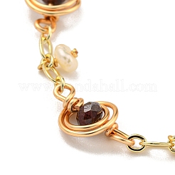 Faceted Rondelle Natural Dyed Red Crystal Link Bracelets&nbsp;BJEW-M315-01G