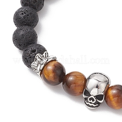 Natural Lava Rock & Tiger Eye  Round Beads Stretch Bracelets&nbsp;BJEW-TA00680