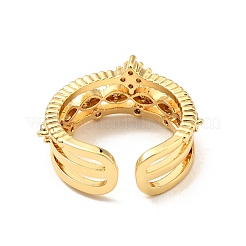 Cubic Zirconia Flower Open Cuff Ring&nbsp;RJEW-E046-07G