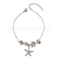 Ocean 304 Stainless Steel Starfish Charm Anklets with Natural Freshwater Shell Beads for Women&nbsp;AJEW-AN00869-02