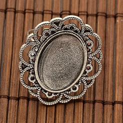 13x18mm Oval Transparent Glass Cabochons and Iron Flower Finger Ring Components Alloy Cabochon Bezel Settings for DIY&nbsp;DIY-X0197-AS