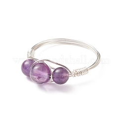 Natural & Synthetic Gemstone Round Beaded Finger Ring&nbsp;RJEW-JR00514