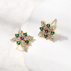 Rhombus Brass Micro Pave Cubic Zirconia Stud Earrings&nbsp;EJEW-L306-02G