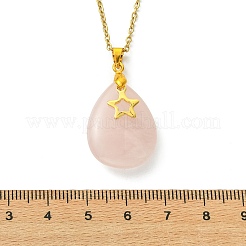 Natural Rose Quartz Teardrop Star Pendant 304 Stainless Steel Cable Chain Necklaces for Women&nbsp;NJEW-JN06180