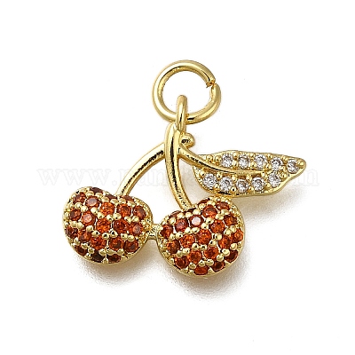 Brass Micro Pave Clear Cubic Zirconia Pendants, Cherry Charms, Long-Lasting  Plated, Rack Plating, Lead Free & Cadmium Free, with Jump Ring, Real 18K 