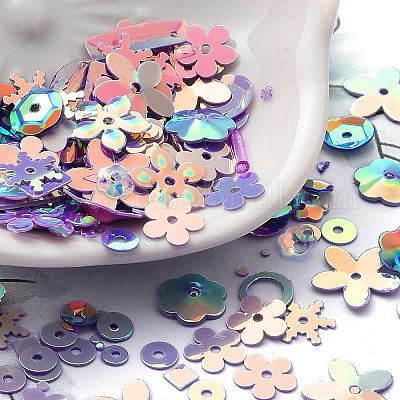 Rainbow Iridescent PVC Paillette Sequins Beads Links Pendants Mixed Shapes Flower Snowflake Oval Plum 4 20x4 20x0.3 6mm Hole 0.8 4mm about
