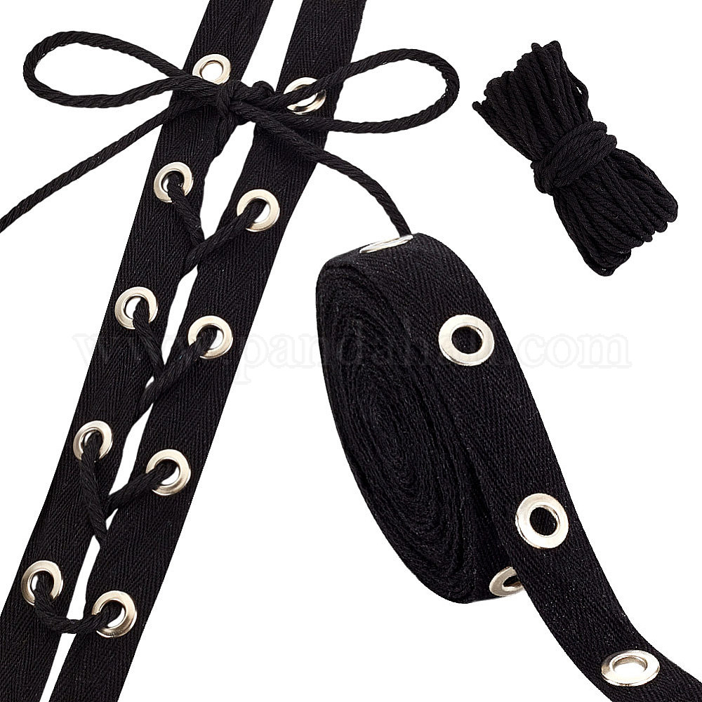 Wholesale 5 Yards Cotton Ribbons with Steel Eyelet Rings - Pandahall.com