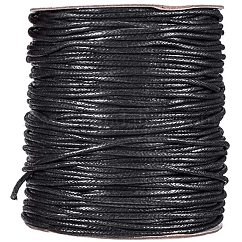 Waxed Cotton Thread Cords, Black, 2mm, about 100yards/roll