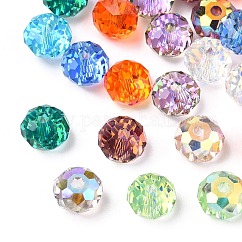 Faceted Transparent Glass Beads, AB Color Plated, Rondelle, Mixed Color, 6x4mm, Hole: 1.2mm
