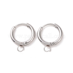 Tarnish Resistant Stainless Steel Huggie Hoop Earring Findings, 304 Stainless Steel Pin with 201 Stainless Steel Horizontal Loop, Stainless Steel Color, 12 Gauge, 17x14x2mm, Hole: 2.5mm, Pin: 1mm