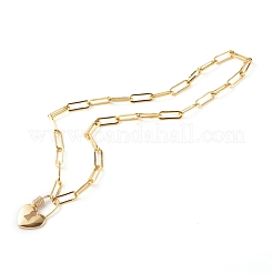 Brass Micro Pave Clear Cubic Zirconia Heart Padlock Pendant Necklaces&nbsp;NJEW-JN03419