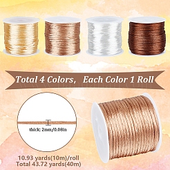 4 Rolls 4 Colors Nylon Satin Rattail Cords&nbsp;NWIR-SC0001-20A