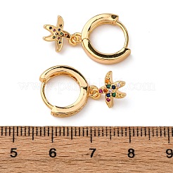 Starfish Brass Micro Pave Cubic Zirconia Hoop Earrings&nbsp;EJEW-F384-14G-02