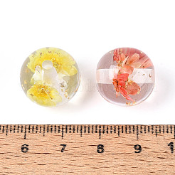 Transparent Resin & Gold Foil & Dried Flower Round Beads&nbsp;RESI-T060-44M