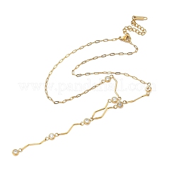 304 Stainless Steel Pave Clear Cubic Zirconia Flat Round Wavy Bar Link Chain Lariat Y Necklaces for Women&nbsp;NJEW-G200-01G