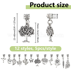 60Pcs 12 Styles Tibetan Style Alloy European Dangle Charms&nbsp;PALLOY-DC00040