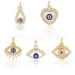 10Pcs 5 Styles Brass Micro Pave Cubic Zirconia Charms&nbsp;KK-BBC0019-55