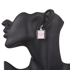 Handmade Glass Seed Beaded Square with Heart Dangle Stud Earrings&nbsp;EJEW-MZ00559-03