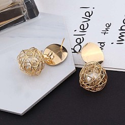 Alloy Imitation Pearl Dangle Stud Earrings&nbsp;FS-WGF05F0-01