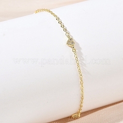 Brass Micro Pave Clear Cubic Zirconia Heart Link Chain Bracelets&nbsp;KK-CBA6980-23G