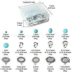 DIY Adjustable Oval/Half Round Synthetic Turquoise & Stainless Steel & Iron Finger Rings Making Kits&nbsp;DIY-FS0006-13