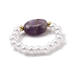 Natural Amethyst Bead Stretch Rings for Women&nbsp;RJEW-JR00914