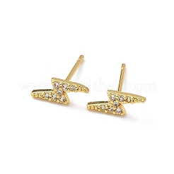 Lightning Bolt Brass Micro Pave Clear Cubic Zirconin Stud Earrings&nbsp;EJEW-D318-07G