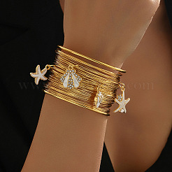 Alloy & Rhinestone & Imitation Pearl Charm Bangles&nbsp;WG851C4-01