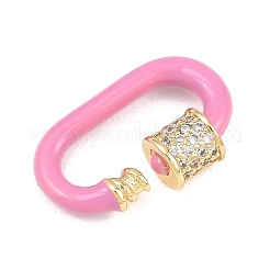 Oval Brass Micro Pave Clear Cubic Zirconia Screw Carabiner Clasps&nbsp;KK-B167-01A-02G