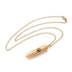 304 Stainless Steel Paw Print Bullet Shape Pet Memorial Keepsake Urn Ashes Pendant Necklaces&nbsp;NJEW-P326-03G