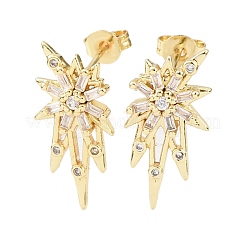 Star Brass Micro Pave Clear Cubic Zirconia Stud Earrings&nbsp;EJEW-D351-08G